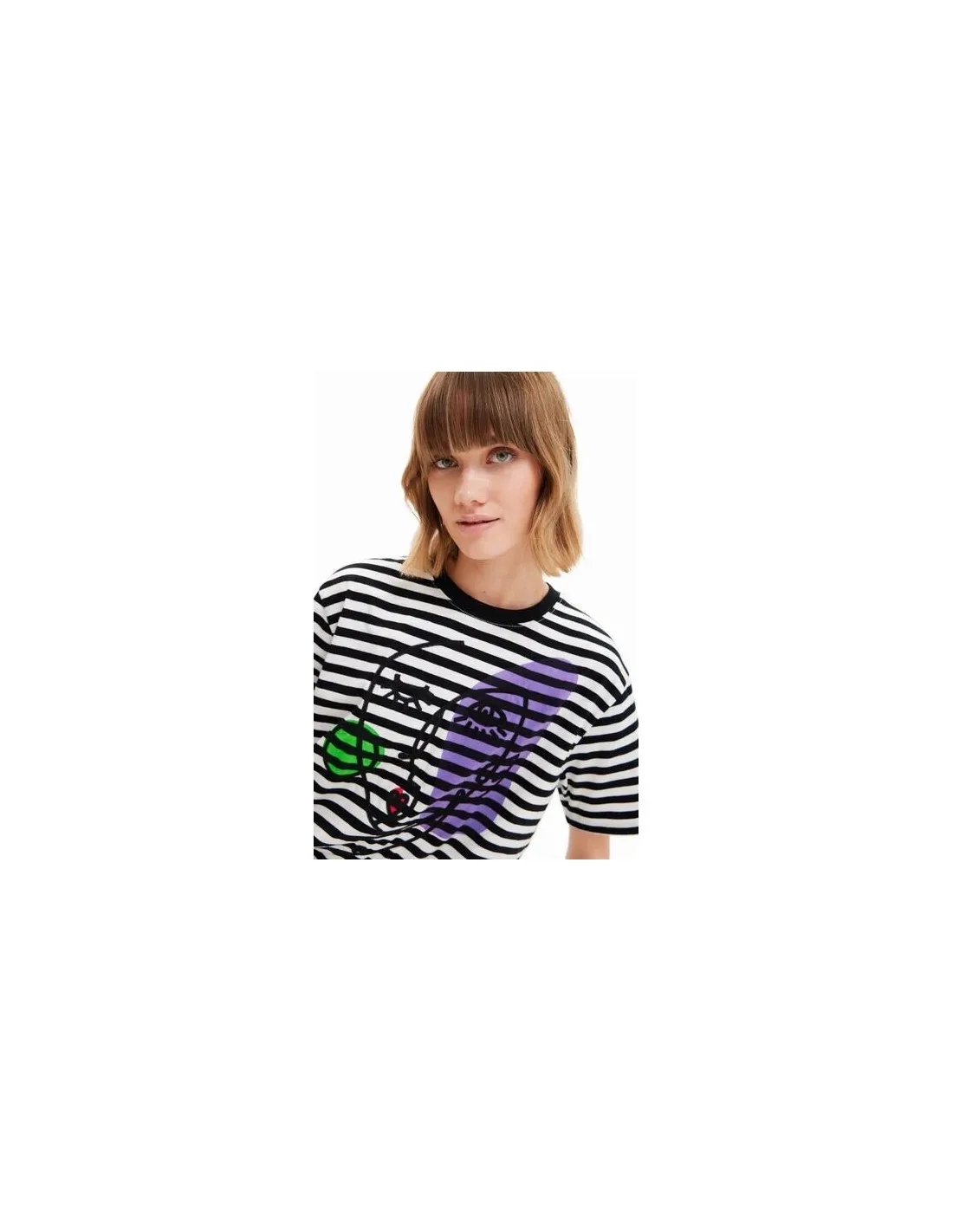 Camiseta de rayas e ilustración cara arty de Desigual
