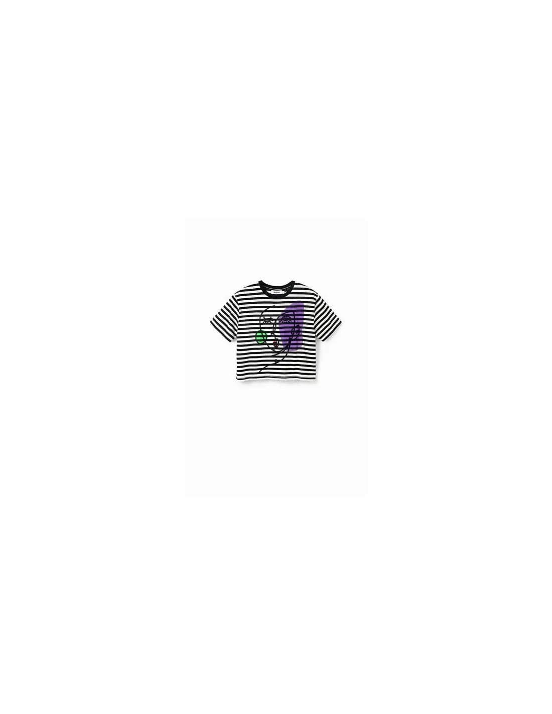 Camiseta de rayas e ilustración cara arty de Desigual
