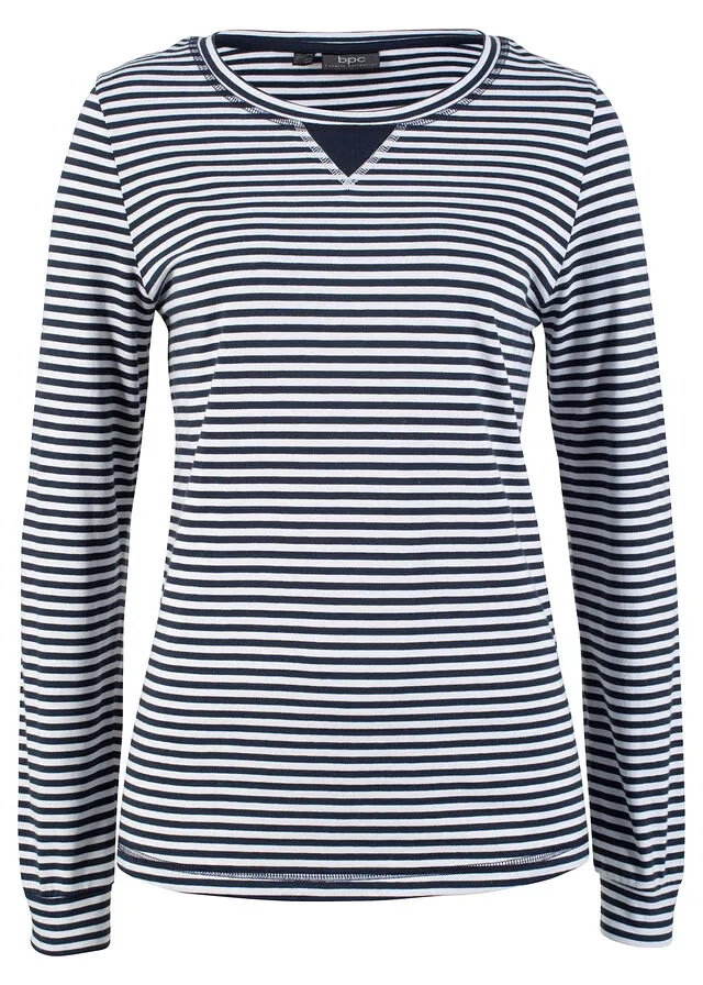 CAMISETA DE RAYAS, MANGA LARGA AZUL OSCUROBLANCO DE RAYAS
