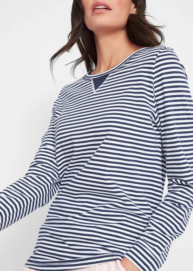 CAMISETA DE RAYAS, MANGA LARGA AZUL OSCUROBLANCO DE RAYAS