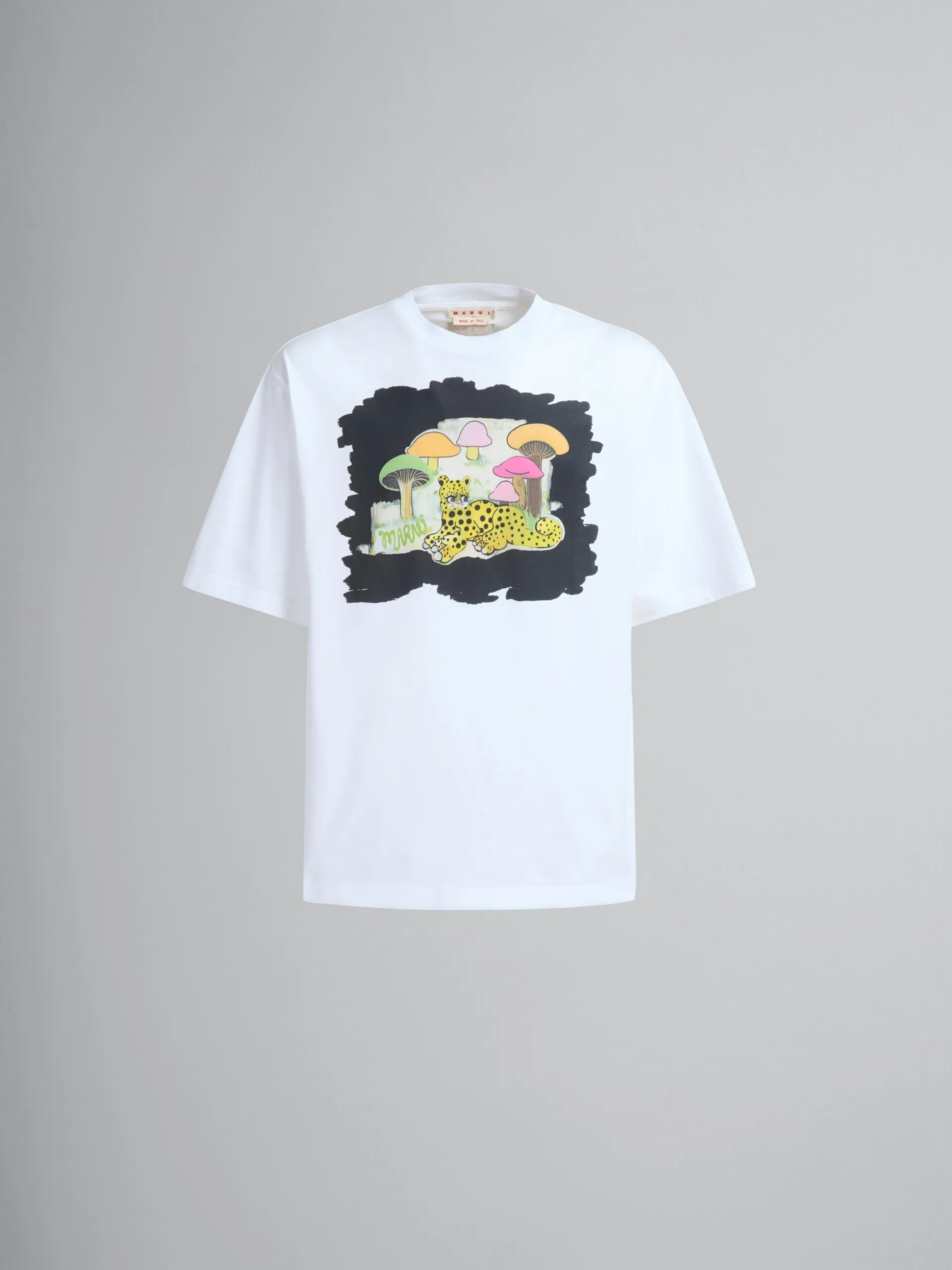 Camiseta fluida de algodón orgánico blanca con estampado