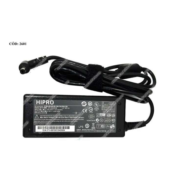 CARGADOR ACER 19V3.42A 65W 3.0*1.0MM 100~240V / SIN CABLE DE PODER