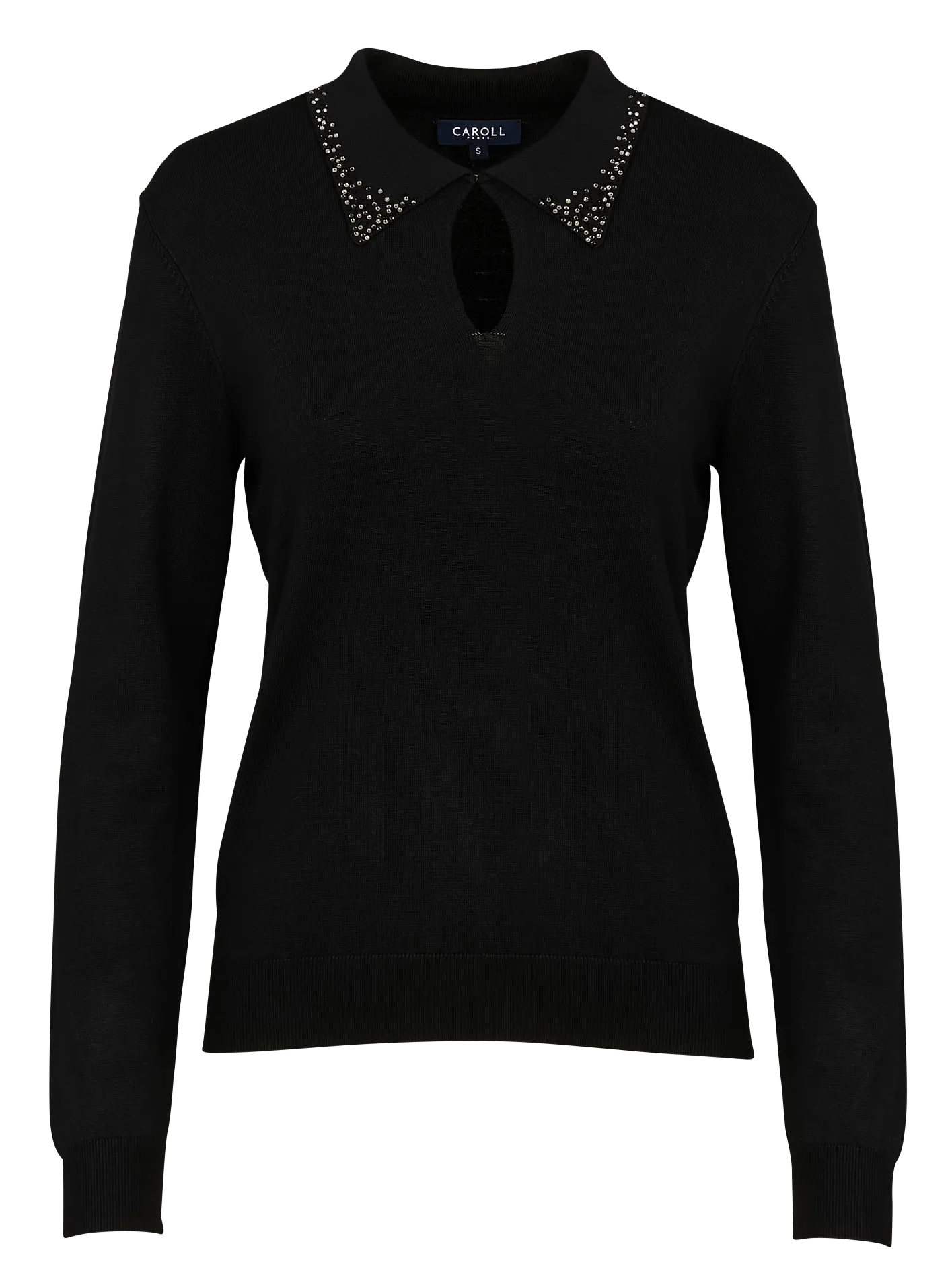 CAROLL MSARAH  JERSEY CON CUELLO DE CAMISA Y PEDRERíA EN NEGRO