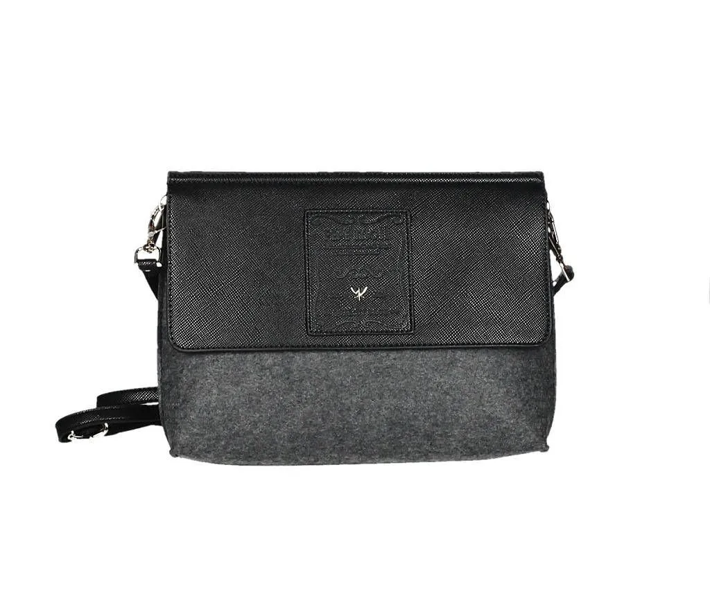 Cartera Fieltro Gris Tapa Negra