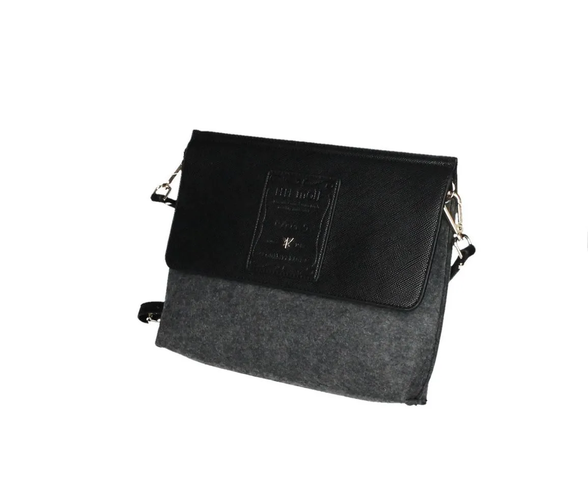 Cartera Fieltro Gris Tapa Negra
