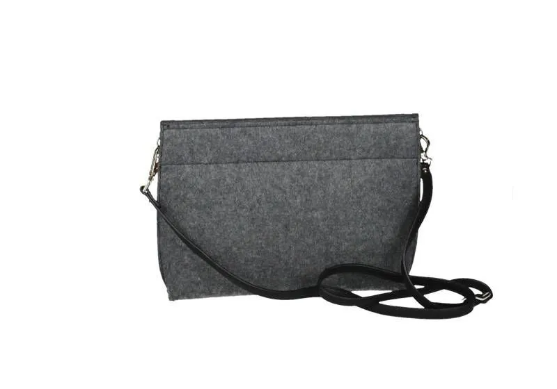 Cartera Fieltro Gris Tapa Negra