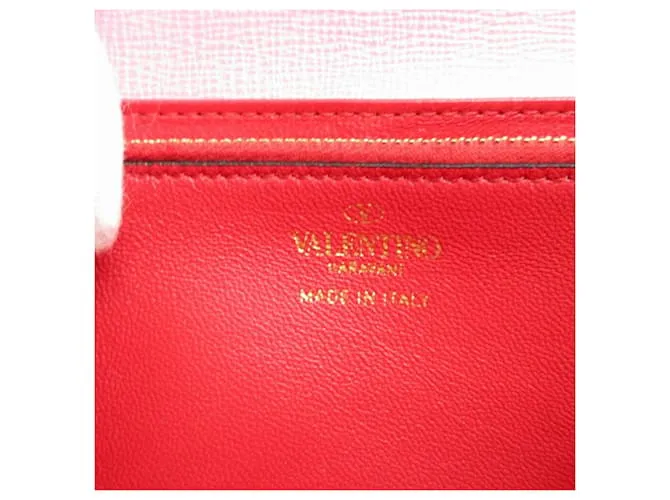 Cartera larga de cuero Valentino Rockstud con doble pliegue Rosa Roja 