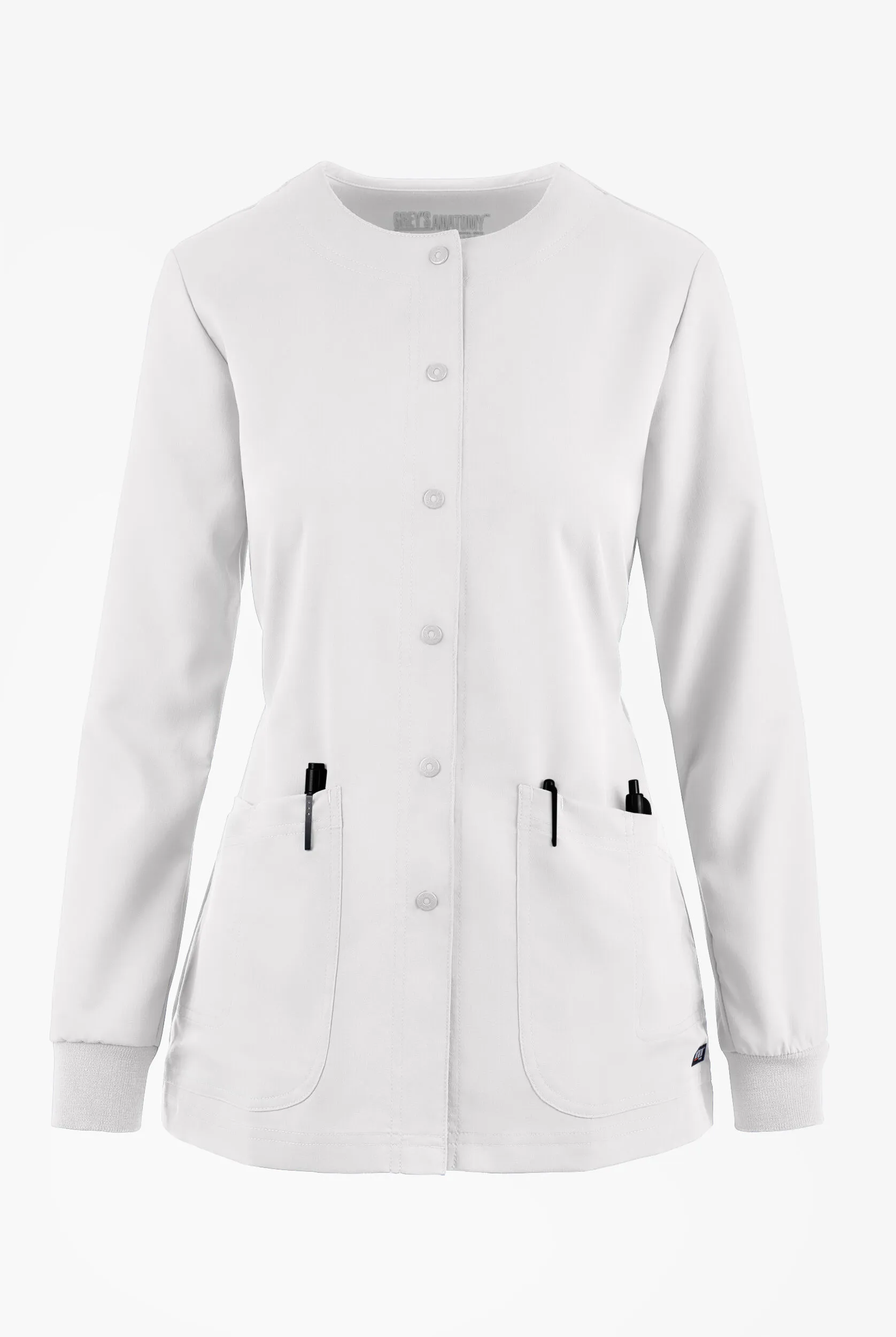 Chaqueta médica abrigada Grey's Anatomy de corte moderno con cuello redondo y 4 bolsillos para mujer