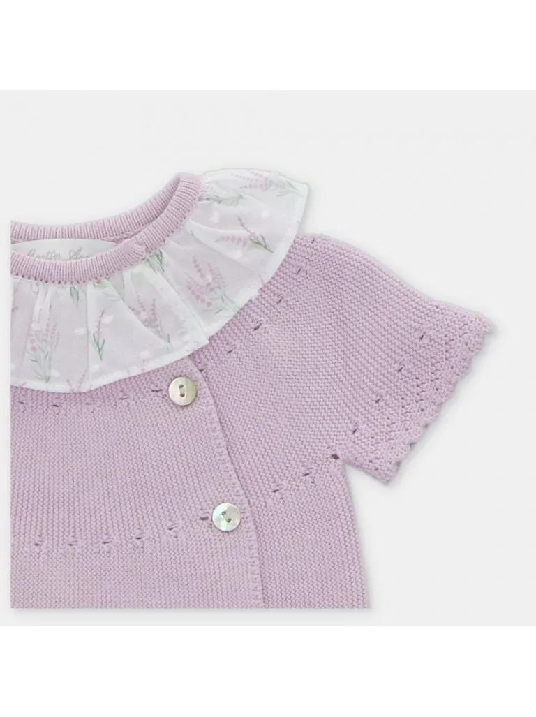 Conjunto con ranita Martín Aranda en tela plumetti lavanda