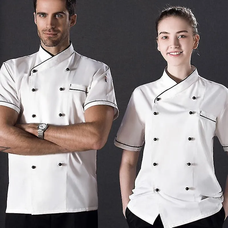 Double Breasted Short Sleeve Chef Costume Restaurant Hotel Kitchen Overalls Coat