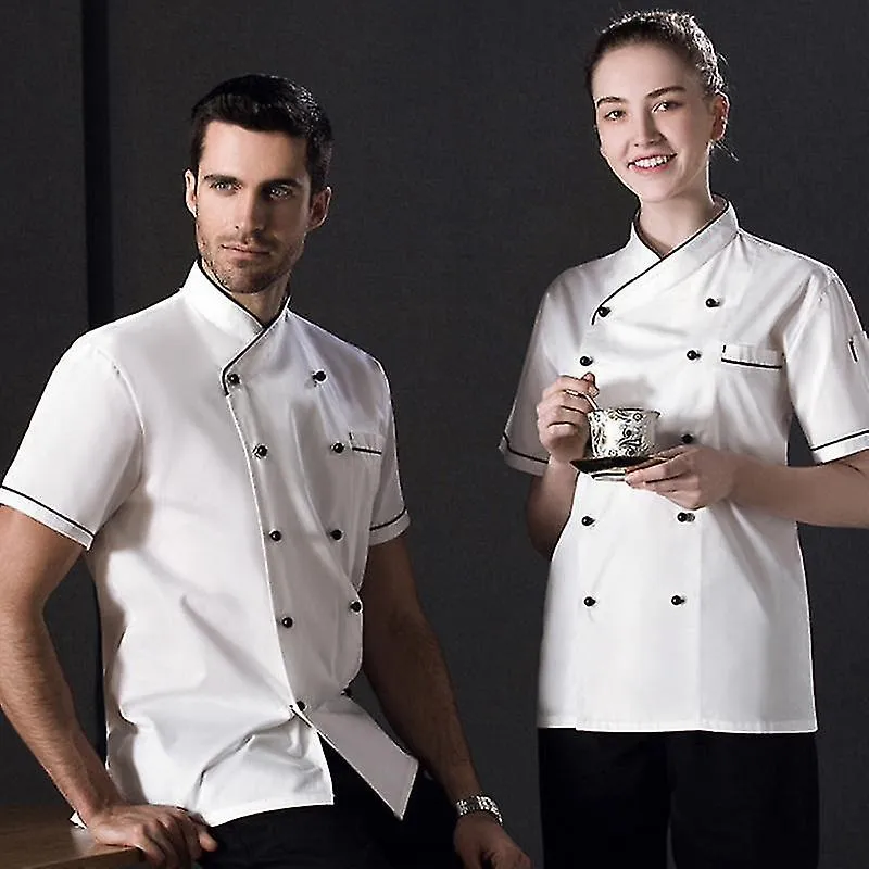 Double Breasted Short Sleeve Chef Costume Restaurant Hotel Kitchen Overalls Coat