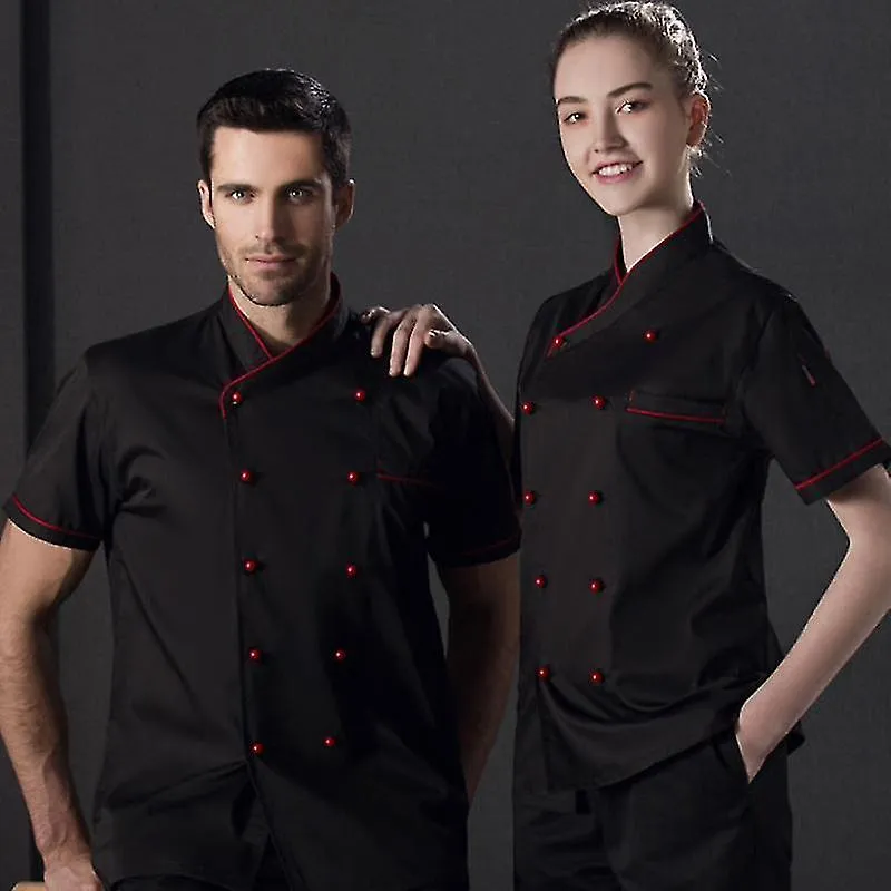Double Breasted Short Sleeve Chef Costume Restaurant Hotel Kitchen Overalls Coat