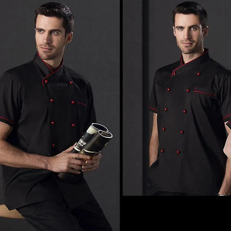 Double Breasted Short Sleeve Chef Costume Restaurant Hotel Kitchen Overalls Coat