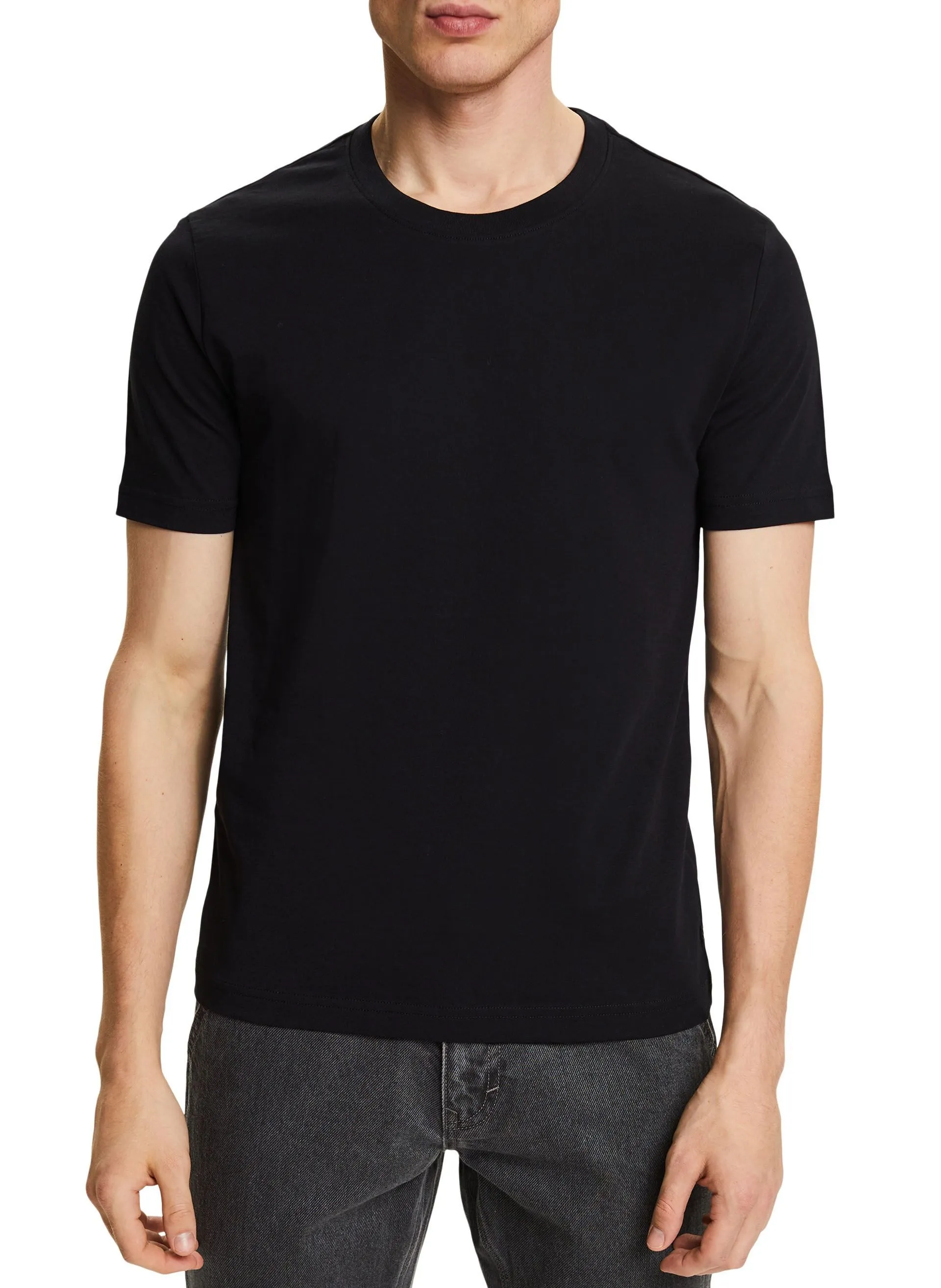 ESPRIT Camiseta de algodón orgánico con cuello redondo en negro