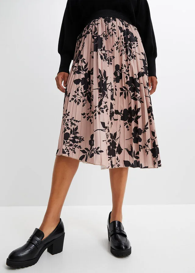 FALDA PLISADA ESTAMPADA BEIGENEGRO DE FLORES