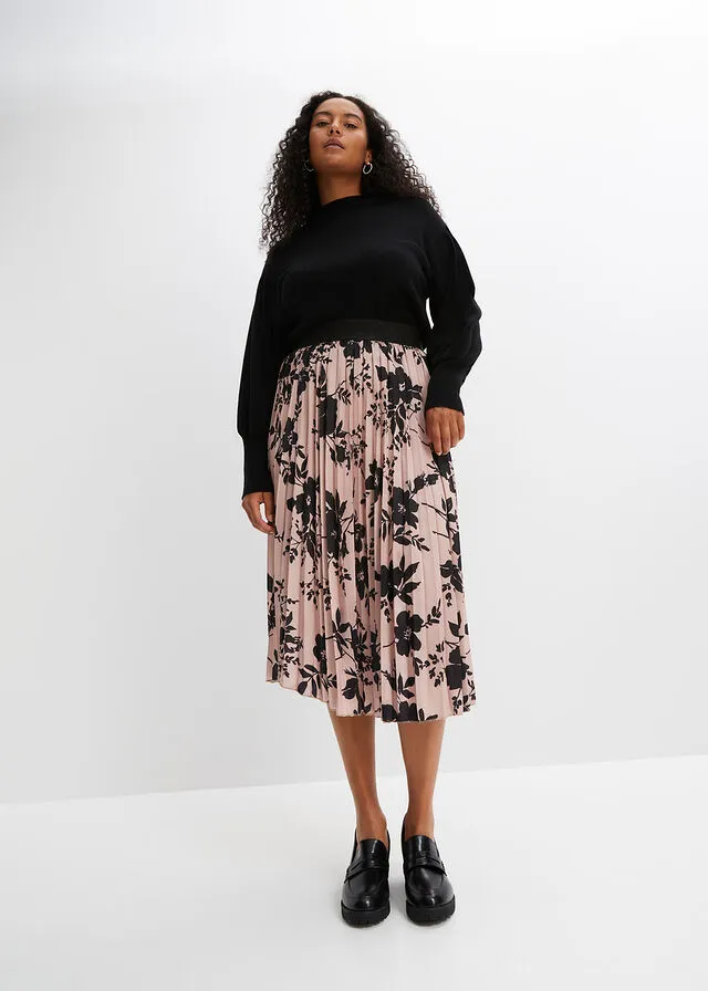 FALDA PLISADA ESTAMPADA BEIGENEGRO DE FLORES