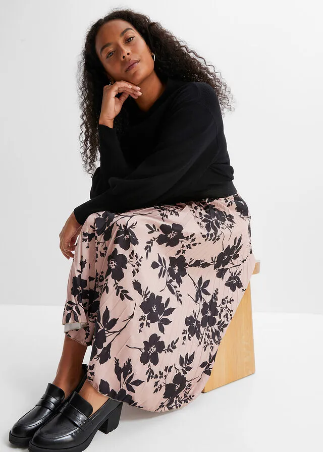 FALDA PLISADA ESTAMPADA BEIGENEGRO DE FLORES