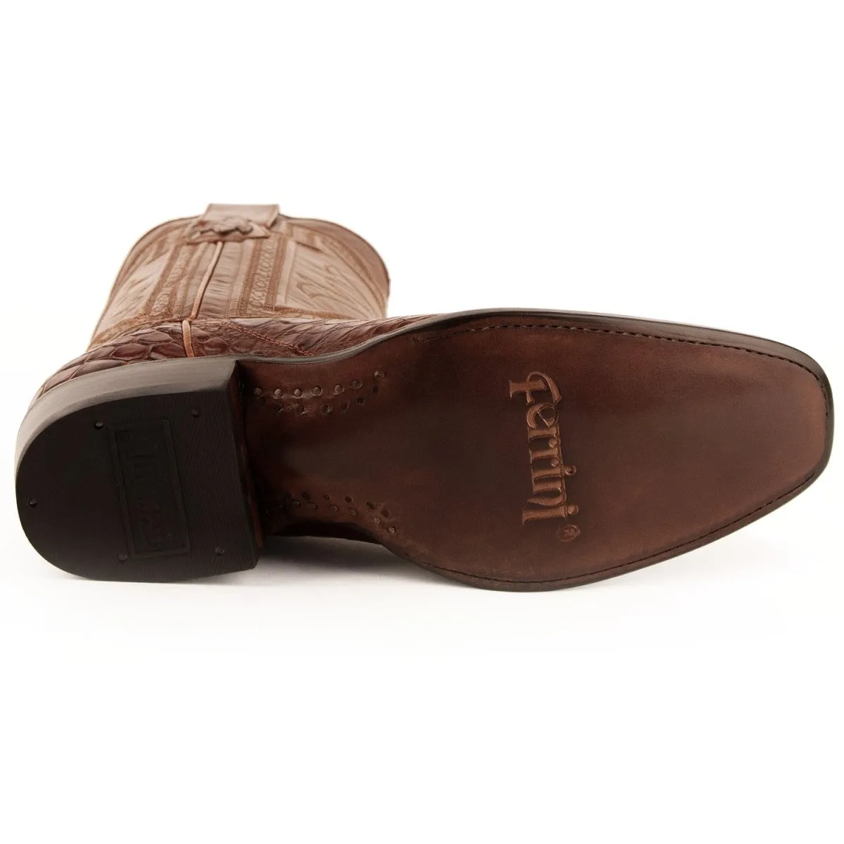 Ferrini Men's Stallion Alligator Belly Boots Narrow Square Toe Handcrafted Cognac 1077102