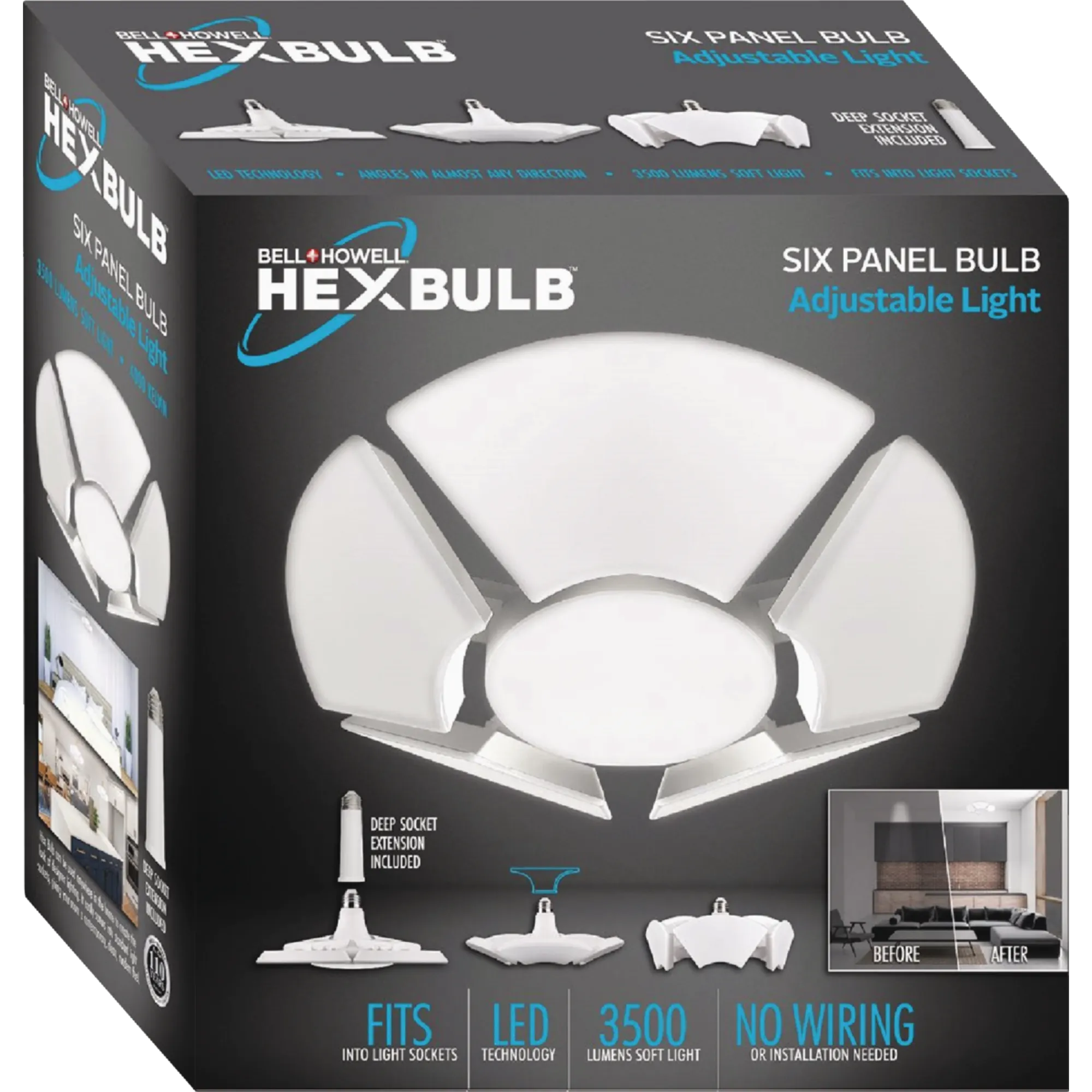 Foco Hexagonal 144LED 60 Watts 5 Paneles 360° con Rosca