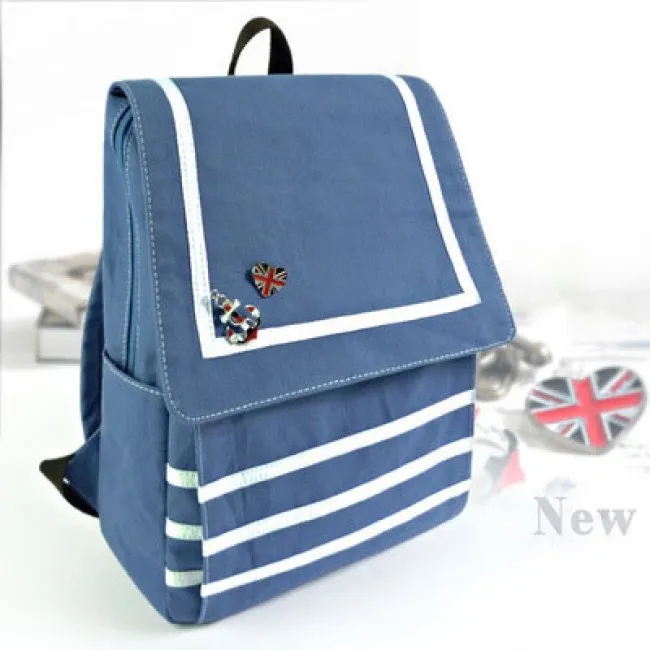 Fresh Navy Style Stripe Canvas College Backpacks