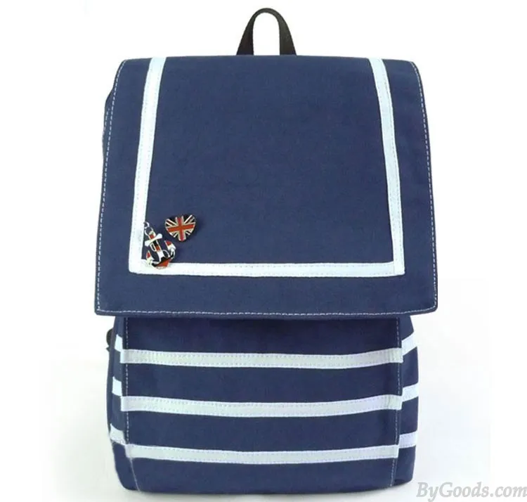 Fresh Navy Style Stripe Canvas College Backpacks