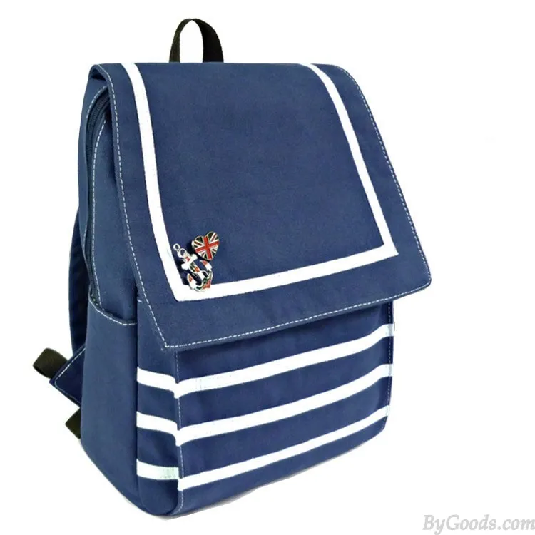 Fresh Navy Style Stripe Canvas College Backpacks