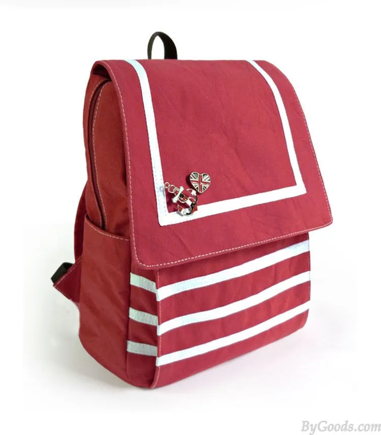Fresh Navy Style Stripe Canvas College Backpacks