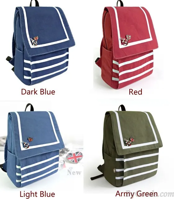 Fresh Navy Style Stripe Canvas College Backpacks