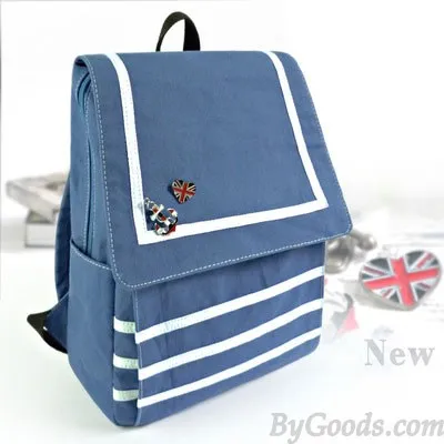 Fresh Navy Style Stripe Canvas College Backpacks