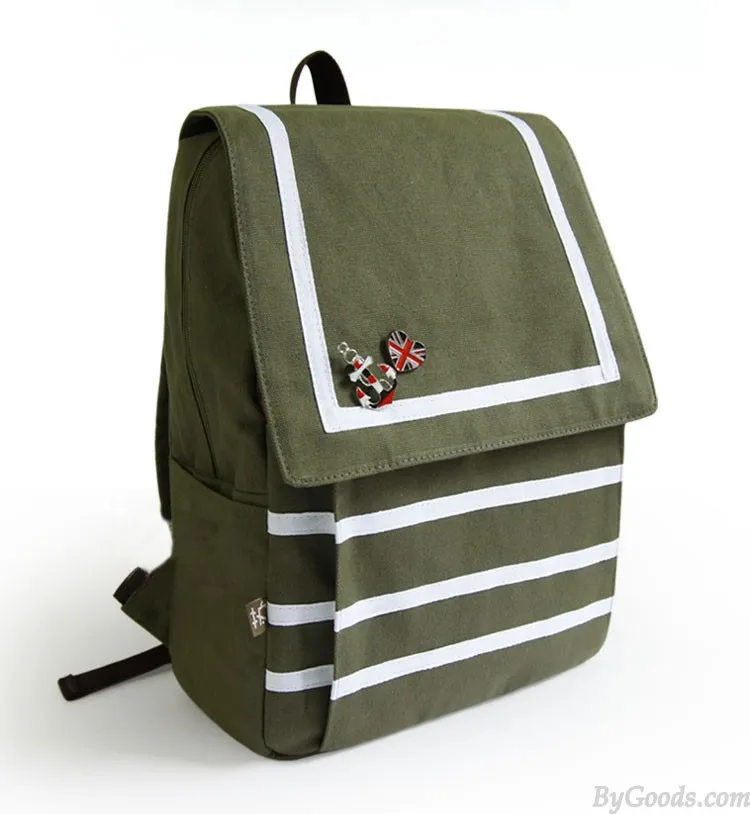 Fresh Navy Style Stripe Canvas College Backpacks