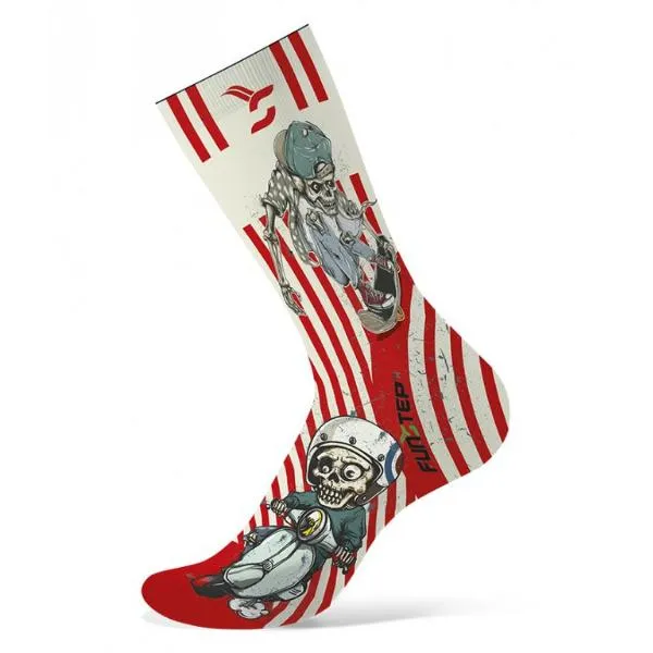 FUNSTEP Calcetines con Dibujos. Blanco Roto/Rojo