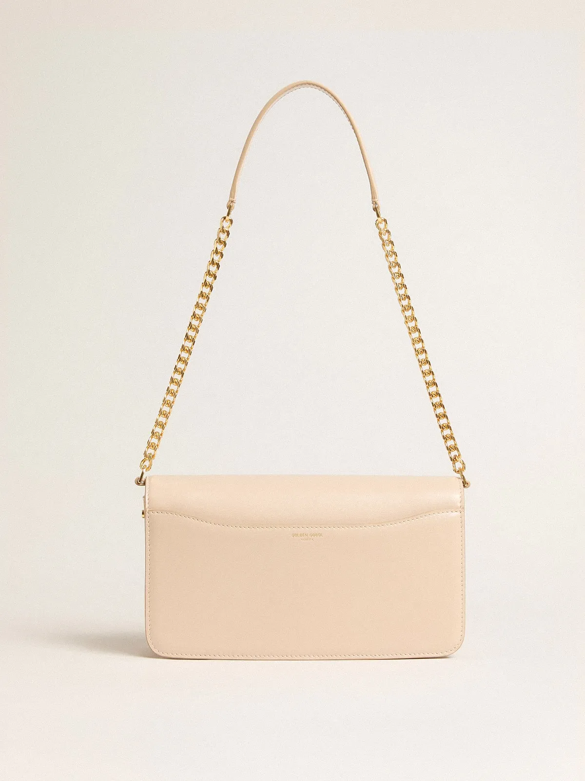 Gioia Bag en piel palmellato de color rosa pálido y detalles dorados