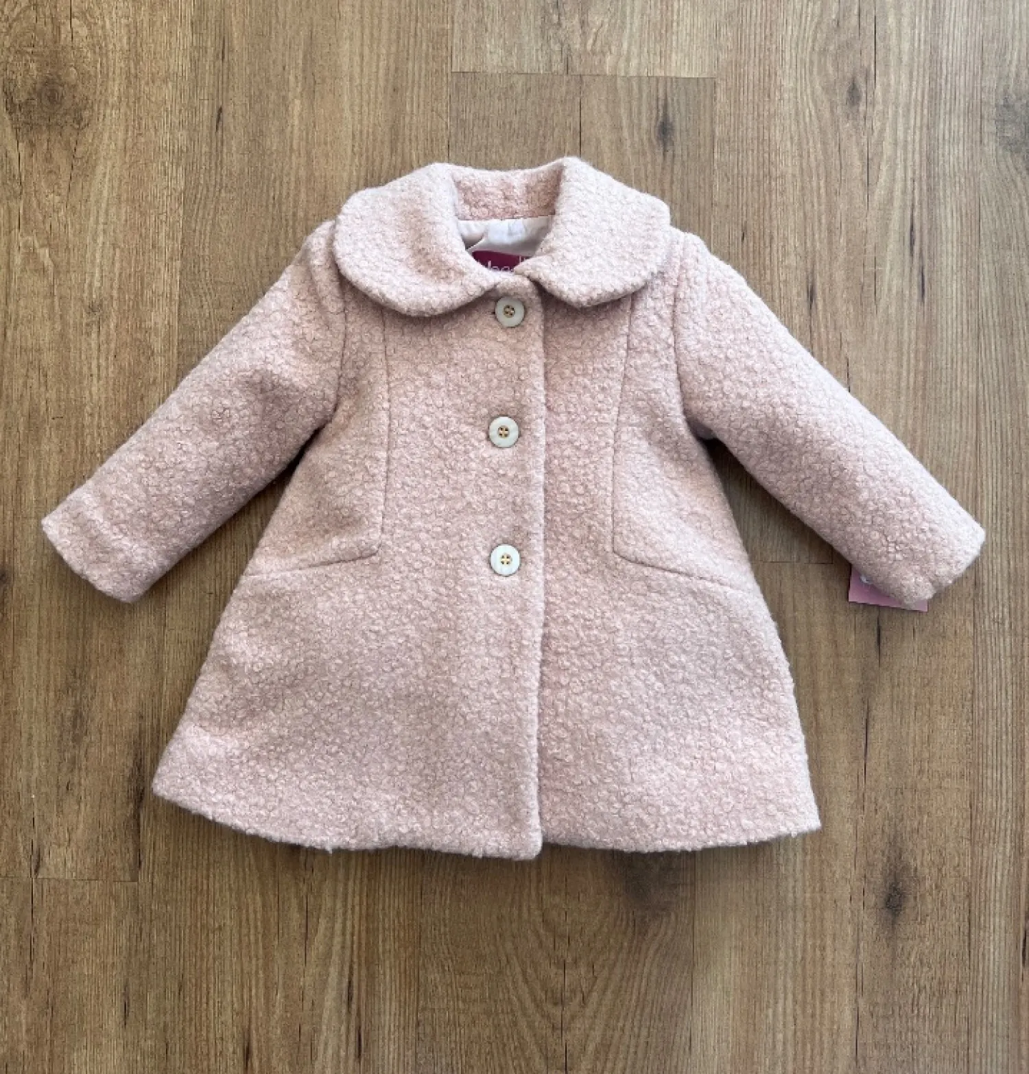 Girls' powder pink boiled woolen coat