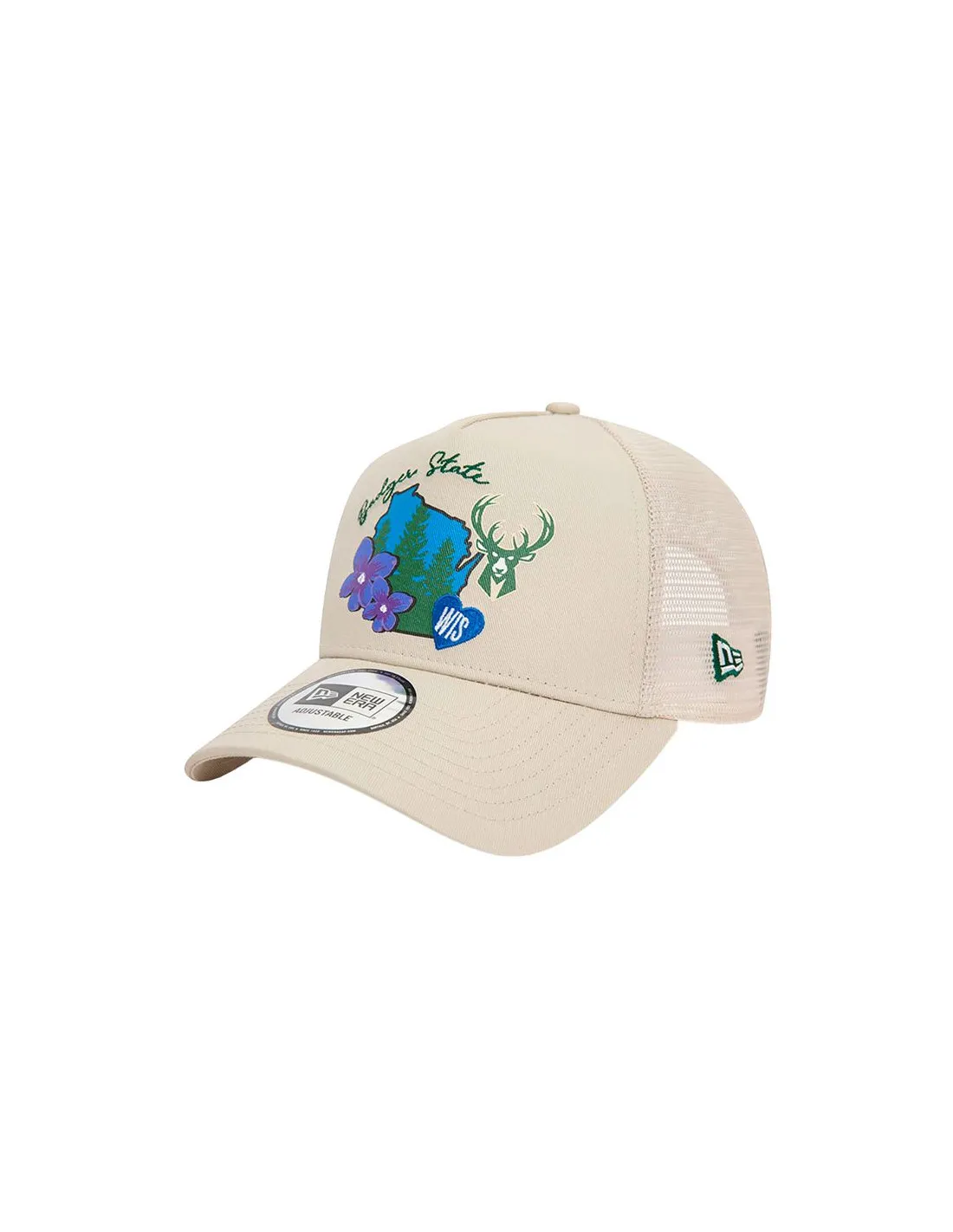 GORRA NEW ERA MILWAUKEE BUCKS NBA TEAM LOGO AFRAME TRUCKER MARRóN HOMBRE