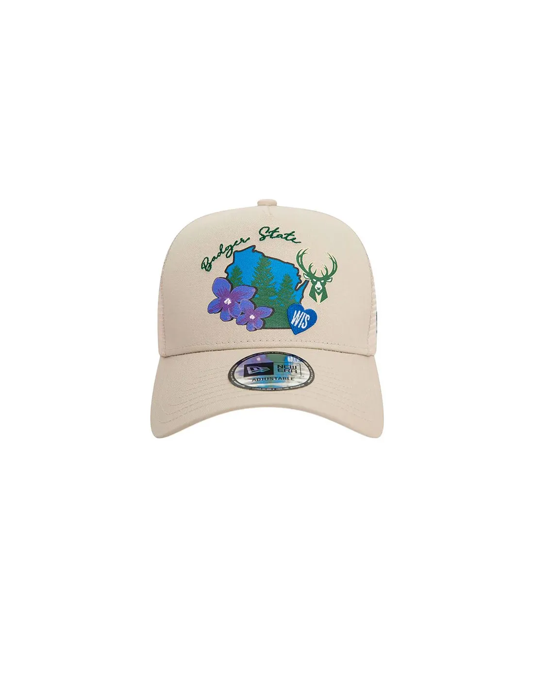 GORRA NEW ERA MILWAUKEE BUCKS NBA TEAM LOGO AFRAME TRUCKER MARRóN HOMBRE