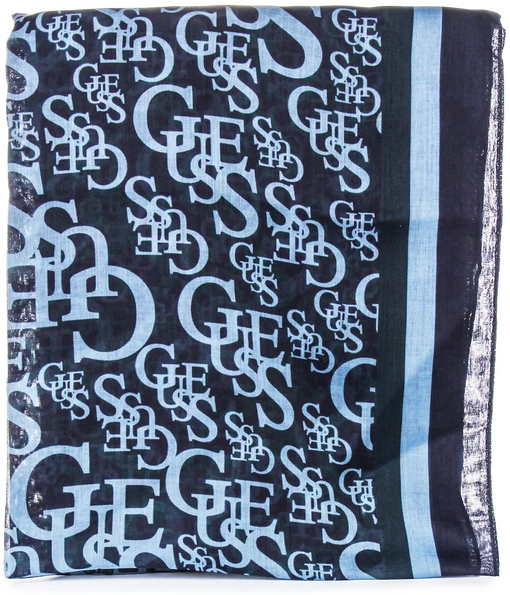 Guess Bufanda de algodón con logo para en negro azul