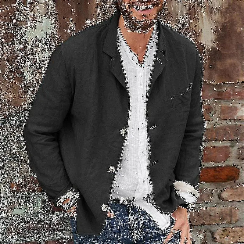 Hombre Algodón Lino Casual Suit Coat Solapa Chaqueta Abotonada