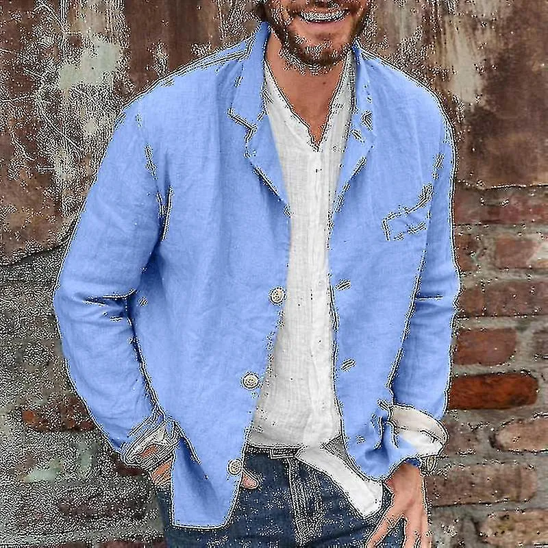 Hombre Algodón Lino Casual Suit Coat Solapa Chaqueta Abotonada