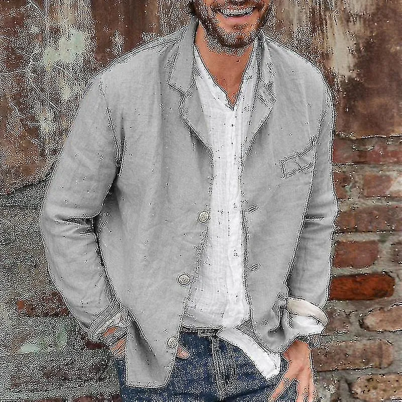 Hombre Algodón Lino Casual Suit Coat Solapa Chaqueta Abotonada