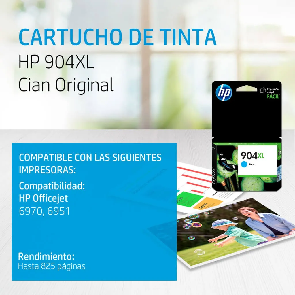 HP Cartucho de Tinta Original Cyan 904XL (T6M04AL)