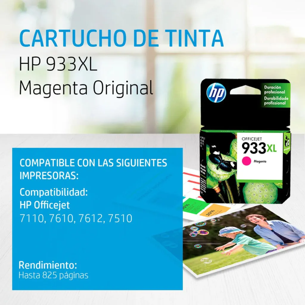 HP Cartucho de Tinta Original Magenta 933XL (CN055AL)