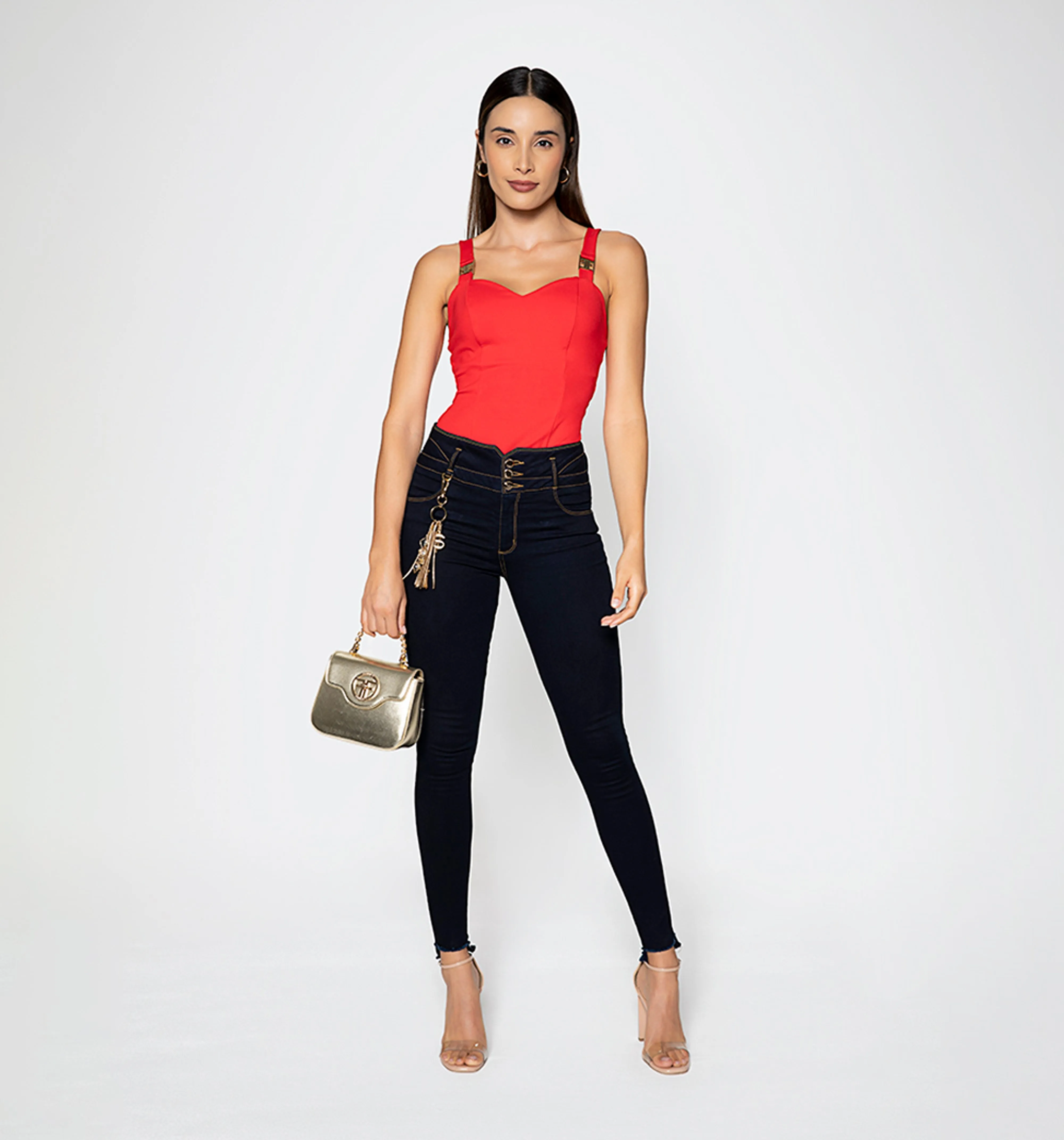 Jean ultraslim  tiro alto pretina ancha