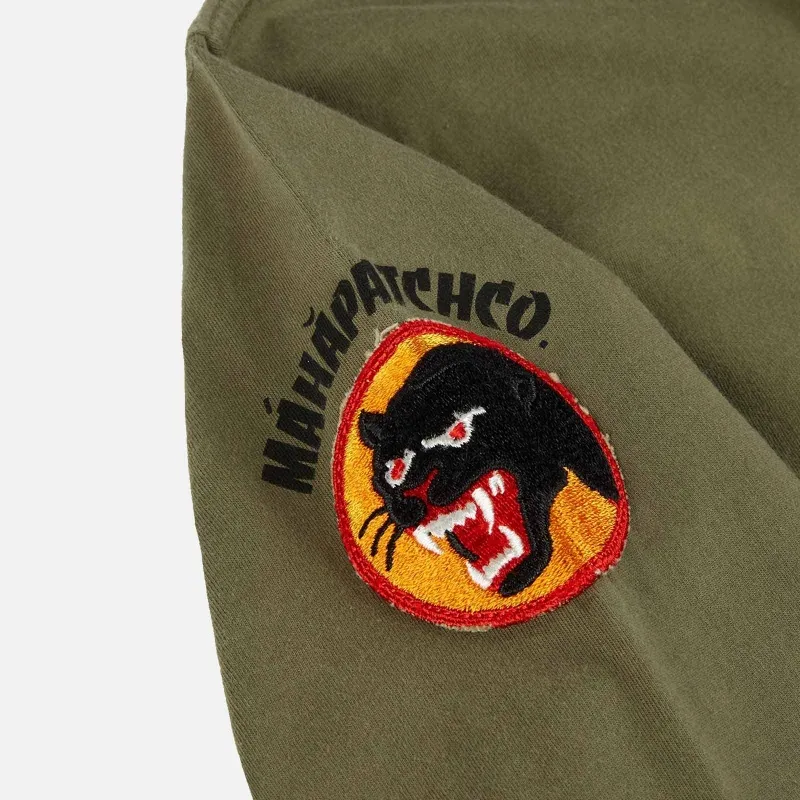 JERSéIS MAHARISHI 9432OLIVE VINTAGE PANTHER PATCH CREW