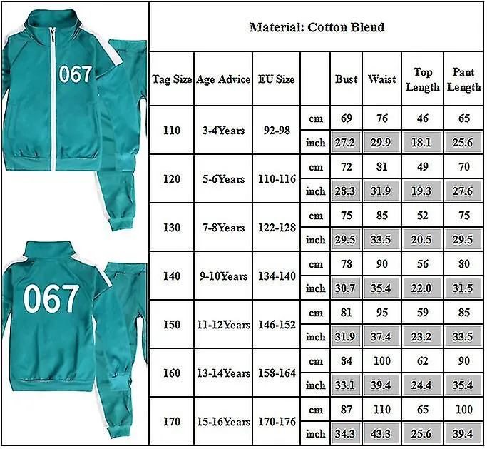Kids Squid Game Number Printed Cosplay Tracksuit Set Coat Tops + Trousers Lounge Wear Costume