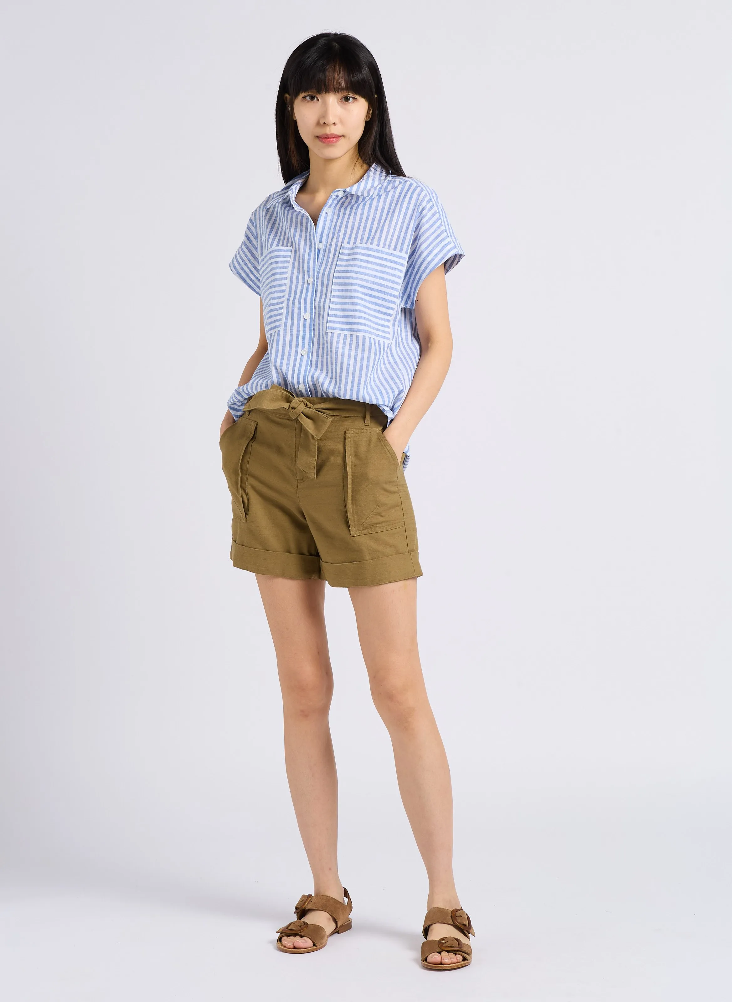 MAISON 123 LOU  SHORT DE MEZCLA DE ALGODóN DE TALLE ALTO EN CAQUI