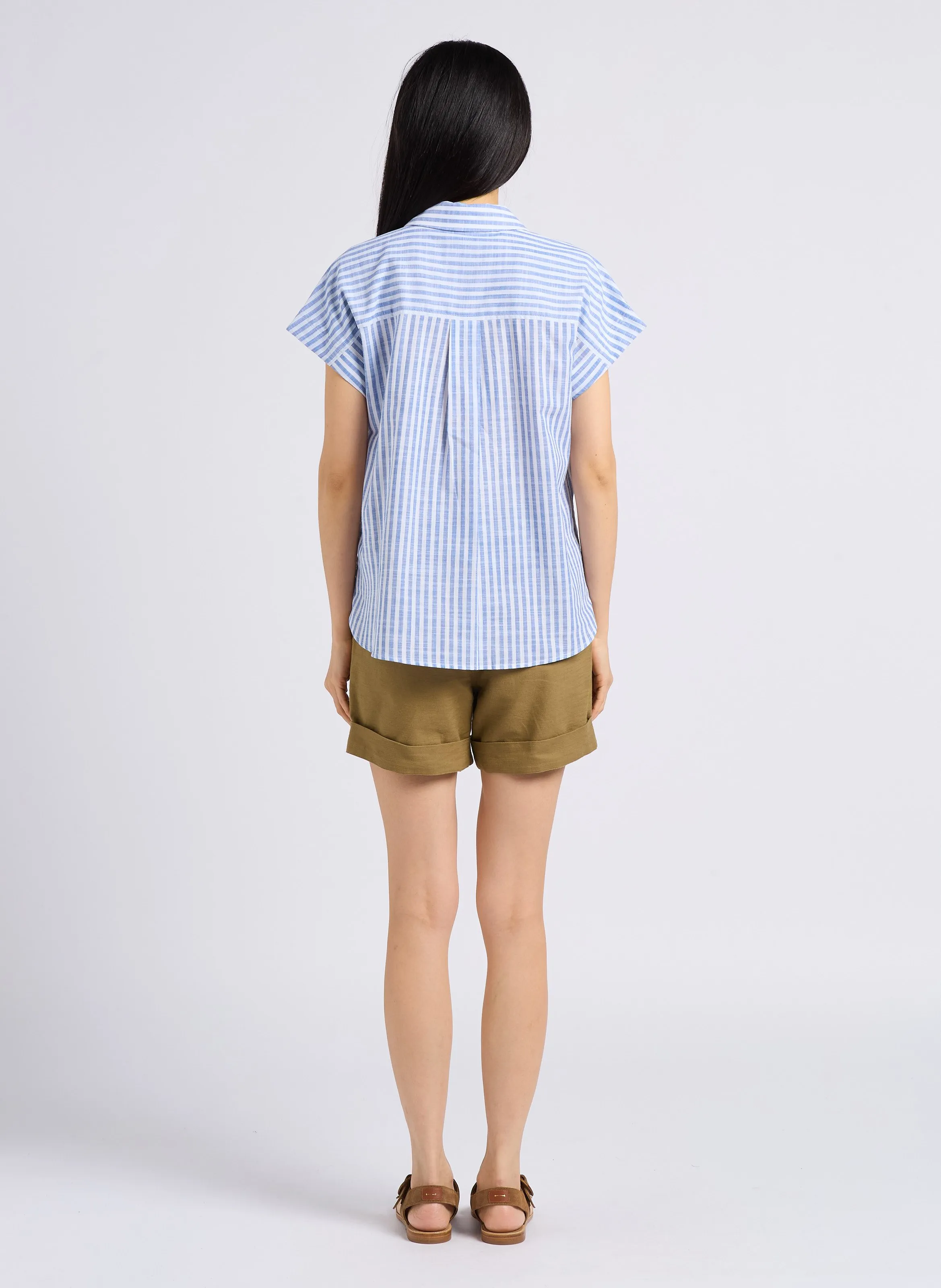 MAISON 123 LOU  SHORT DE MEZCLA DE ALGODóN DE TALLE ALTO EN CAQUI