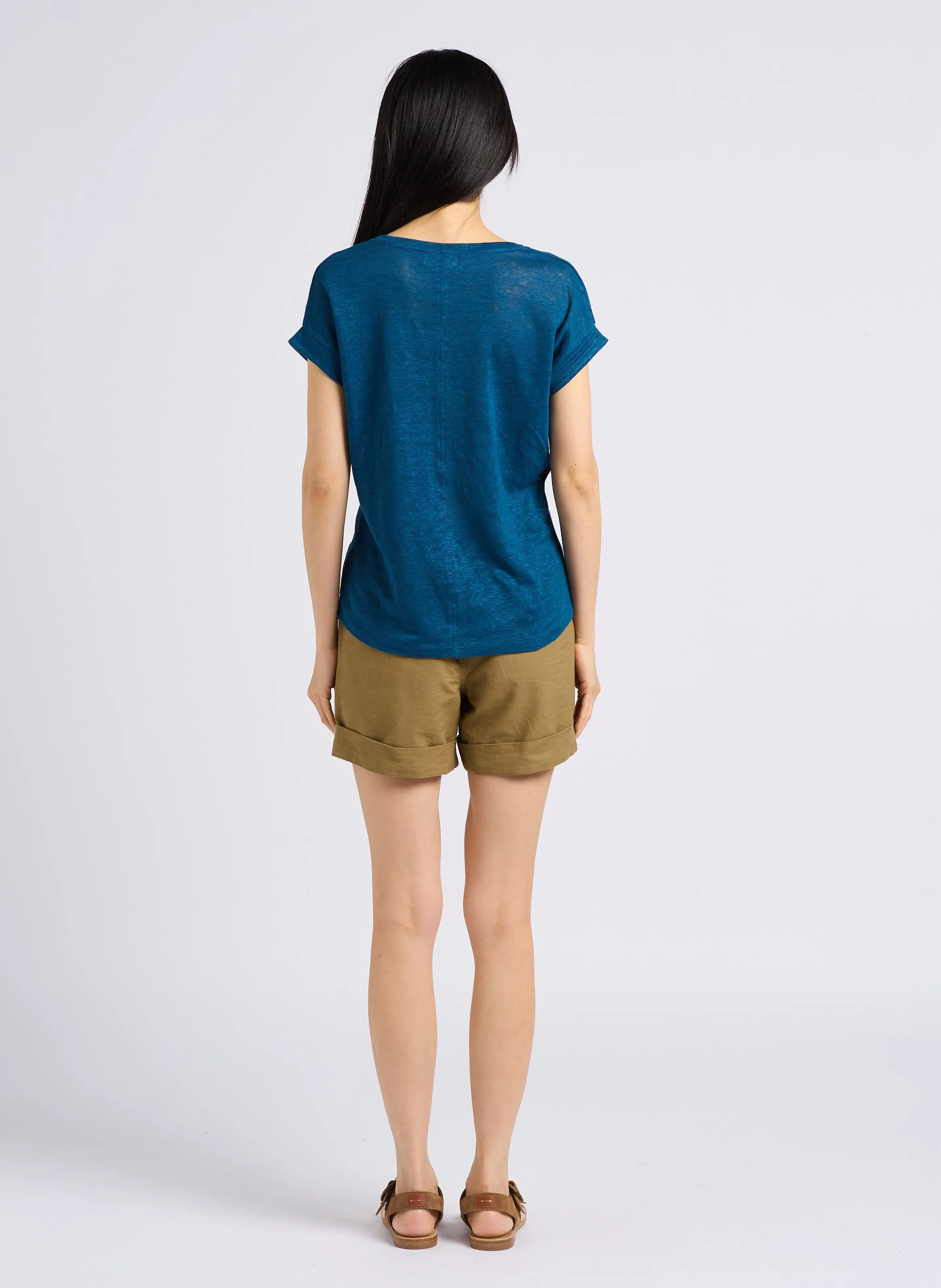 MAISON 123 LOU  SHORT DE MEZCLA DE ALGODóN DE TALLE ALTO EN CAQUI