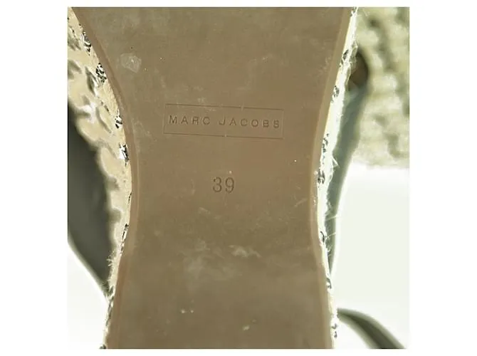 Marc Jacobs Sandalia de cuña con hebilla y cuentas de cuero negro "Rowan" Plataforma SZ 39 