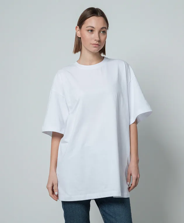 MAX MARA SPORTMAX WHITE BLOCCO TSHIRT WITH CRYSTAL