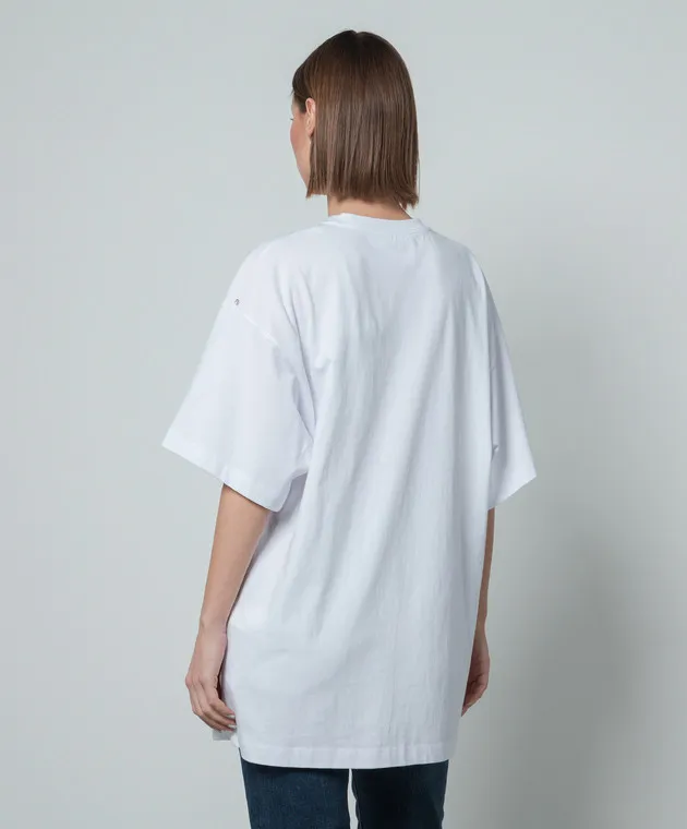 MAX MARA SPORTMAX WHITE BLOCCO TSHIRT WITH CRYSTAL